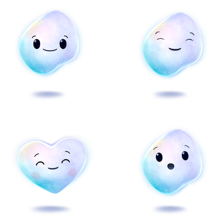 Detalhes do mascote animado Copilot, mostrando variação nas expressões faciais do assistente de IA no Windows 11.