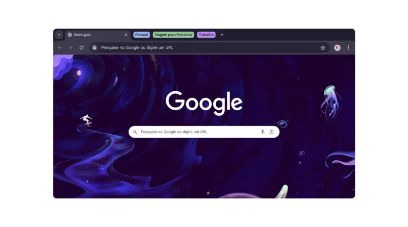 interface do Chrome, navegador que receberá recurso de abas verticais, com fundo colorido estilizado