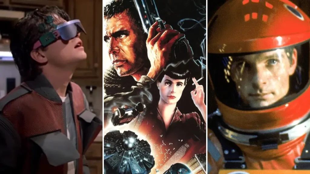 5 filmes de ficção científica que previram tecnologias reais 1 Divulgação/Universal Pictures, Warner Bros. Pictures e MGM - Montagem com cenas de filmes de ficção científica que acertaram previsões tecnológicas, incluindo tablets, inteligências artificiais, carros autônomos e realidade virtual.