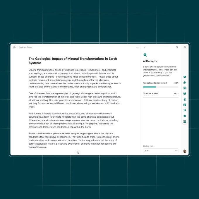 Interface do detector de IA da nova versão do Grammarly, exibindo análise de autenticidade de texto