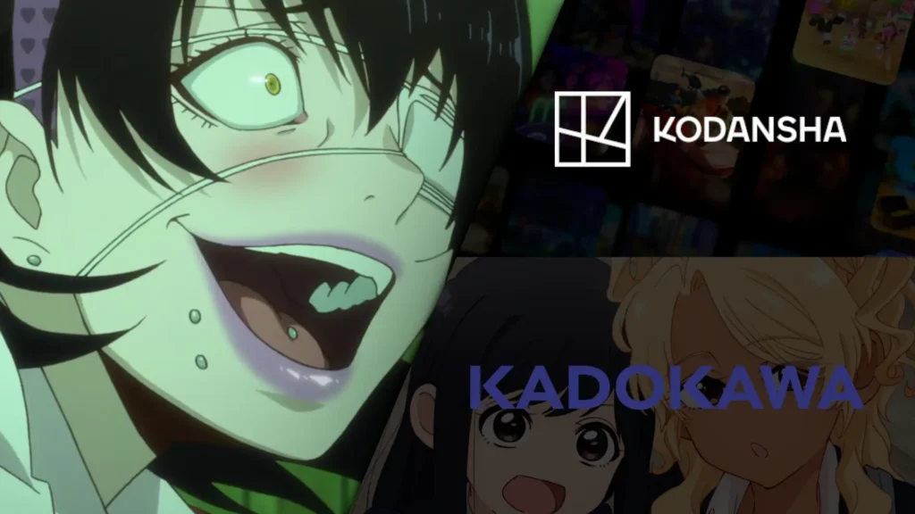 Como lucrar com derivados de anime e mangá: novidades Kadokawa e Kodansha 3 Imagem de divulgação das novas regras de monetização de derivados de anime e mangá com logos da Kadokawa e Kodansha, referência à creator economy
