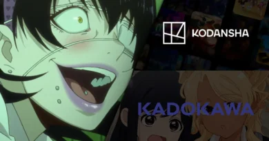Imagem de divulgação das novas regras de monetização de derivados de anime e mangá com logos da Kadokawa e Kodansha, referência à creator economy
