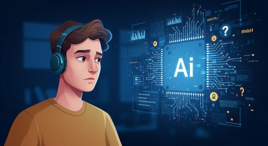 Desenvolvedores usam IA mais, mas confiam menos em 2025 – desenvolvedores sentados em frente a computadores com gráficos e linhas de código