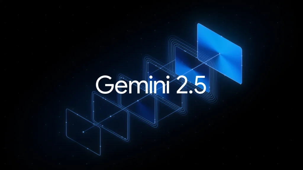 Ilustração do Gemini 2.5 Deep Think, modelo de IA avançado desenvolvido pelo Google DeepMind. Máquina abstrata representa potência em raciocínio paralelo.