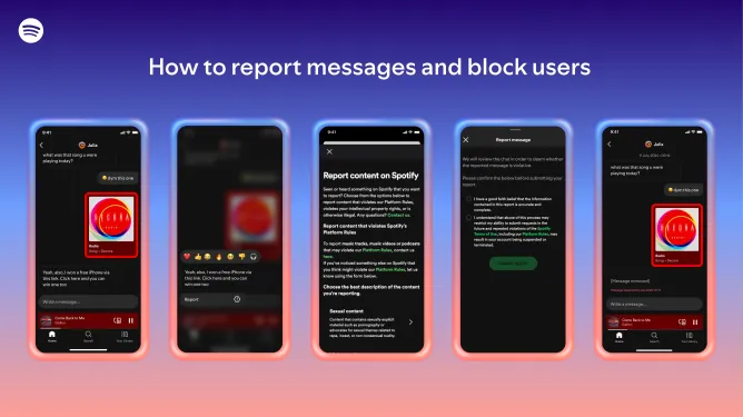 Como denunciar mensagens e bloquear usuários no Spotify mensagens