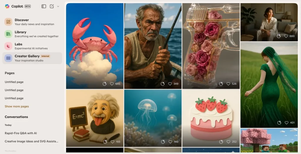 Microsoft Copilot testa Creator Gallery com feed Sora-style IA 1 Imagem ilustrativa do Copilot Creator Gallery mostrando interface de feed com imagens IA no estilo Sora.