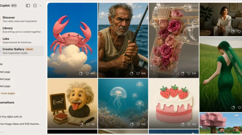 Imagem ilustrativa do Copilot Creator Gallery mostrando interface de feed com imagens IA no estilo Sora.