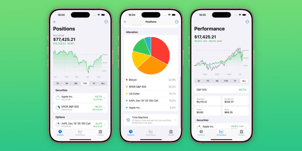 Profit rastreador de investimentos para iPhone e Mac em destaque com interface limpa e foco em privacidade