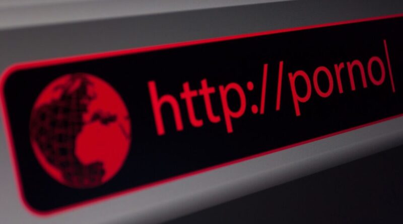 Close-up do navegador da Web - Placa de pornografia vermelha na barra de endereços - Profundidade de campo rasa