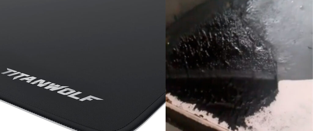 Mousepad derretido: gamer expõe risco após 5 anos de uso 1 Mousepad derretido presa à mesa após anos de uso contínuo, mostrando deterioração causada por calor e má ventilação em setup gamer.