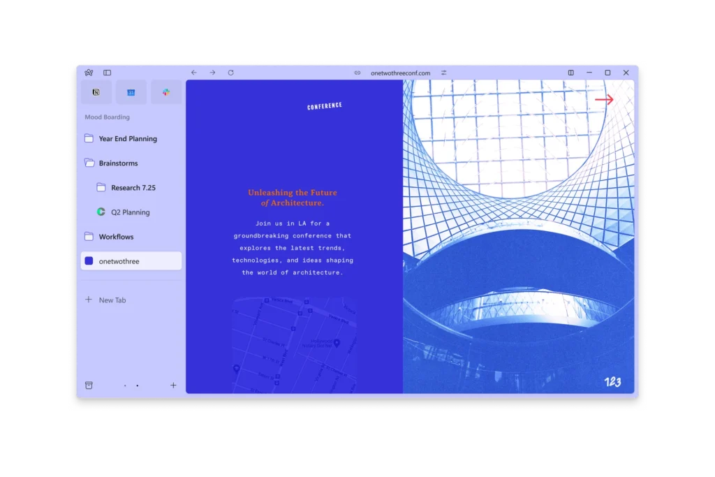 O Arc usa painéis visuais em vez de abas de pesquisa. (Imagem: Divulgação/The Browser Company)