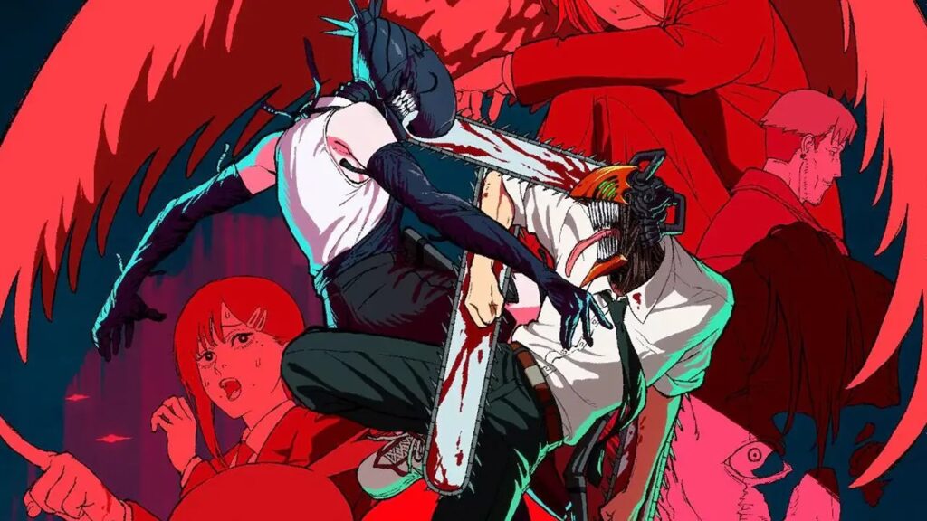 Chainsaw Man Reze Arc pôster oficial com Denji e Reze prontos para batalha