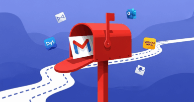 Caixa de correio vermelha com o logo do Gmail e ícones de add-ons flutuando; conceito de extensões do Gmail para produtividade