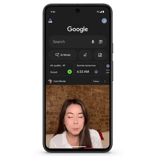 Animação mostra o Discover destacando o botão Seguir e diferentes tipos de conteúdo no feed