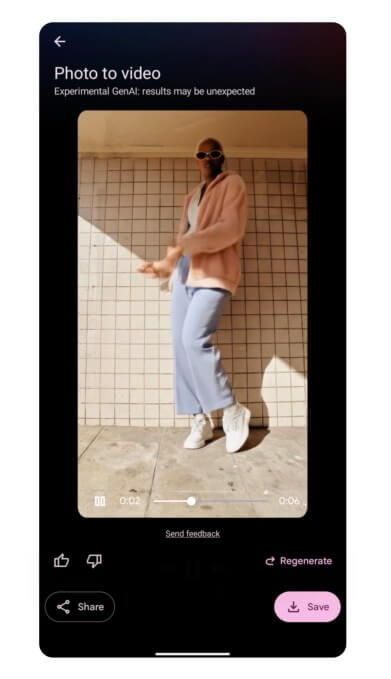 Veo 3 no Google Fotos: opção Foto para vídeo na aba Criar com IA de imagem para vídeo