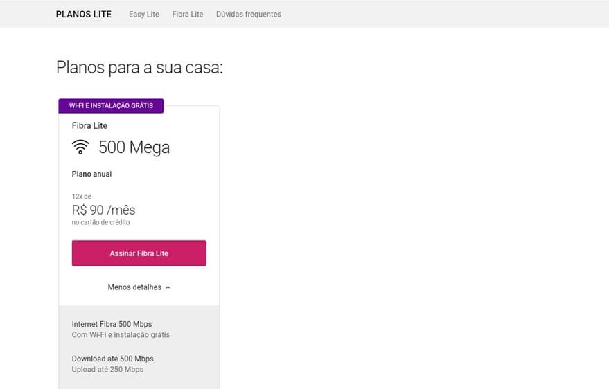 Vivo Fibra Lite plano pré-pago com 500 Mb/s por R$ 90 no cartão de crédito