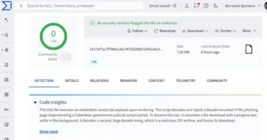 Ilustração de phishing com SVG detectado pela VirusTotal na Colômbia