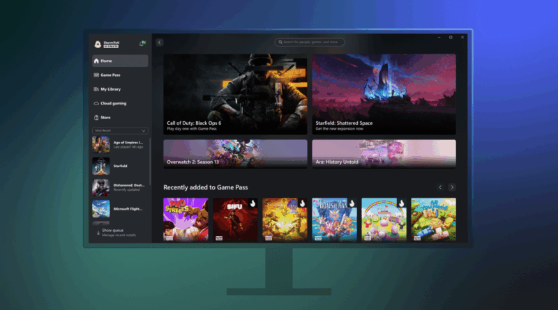 Xbox para PC: interface do app do Xbox integrando Steam e outras lojas