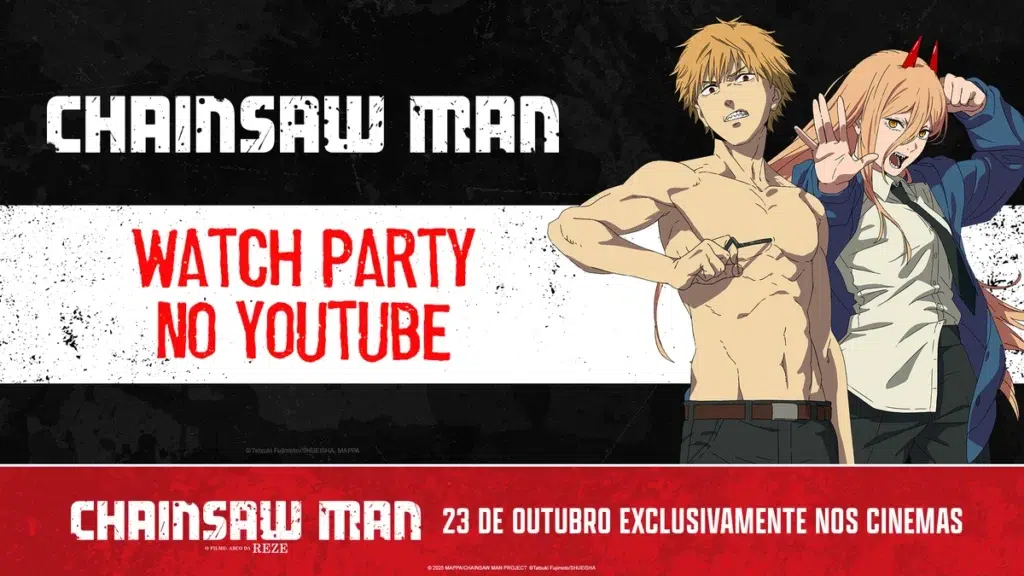 Chainsaw Man: Watch Party no YouTube em 11/10 1 Chainsaw Man Watch Party no YouTube: maratona 11 de outubro, 14h BRT, Arco da Reze