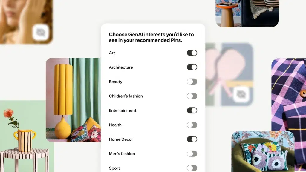 Pinterest cria controles para reduzir ‘IA slop’ no feed 2 Pinterest adiciona controles por categoria para limitar conteúdo gerado por IA no feed, com rótulos de GenAI mais visíveis