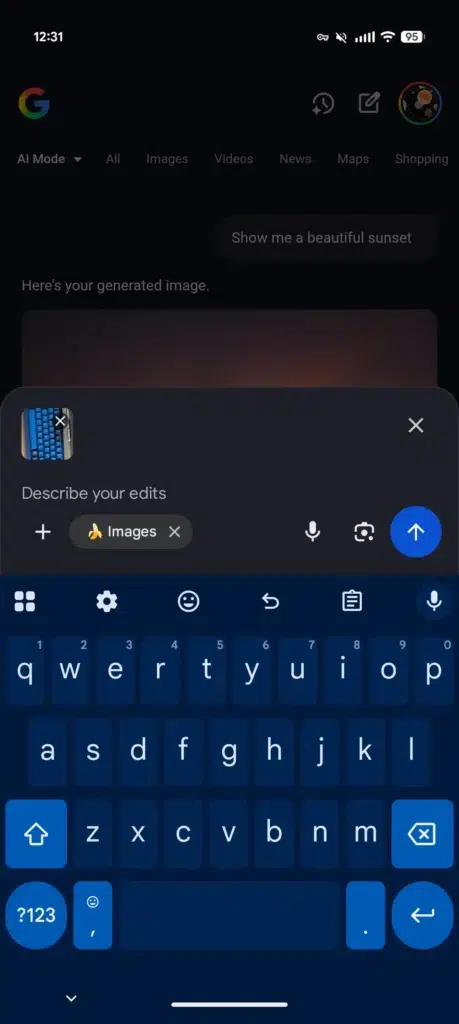 Nano Banana chega ao AI Mode e ao Google Lens 11 Exemplo de interface do AI Mode com opções de edição e geração de imagem