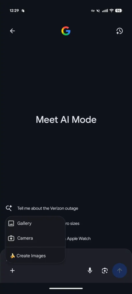 Nano Banana chega ao AI Mode e ao Google Lens 9 Tela do AI Mode mostrando prompt para descrever a imagem e opção de gerar arte