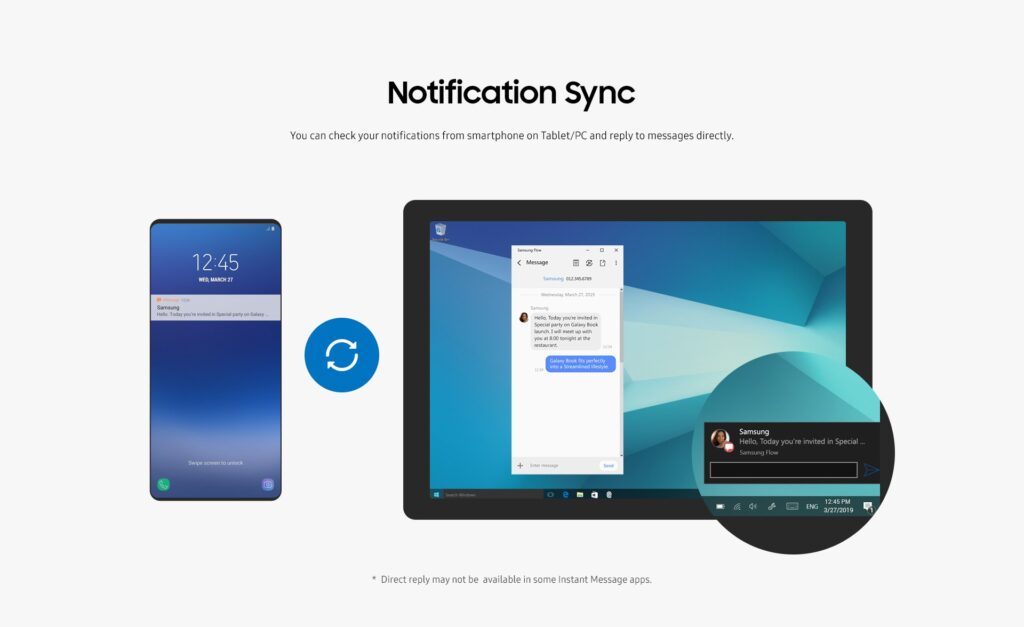 Samsung Flow no Windows espelhando a tela de um Galaxy no PC com notificações e área de transferência compartilhada