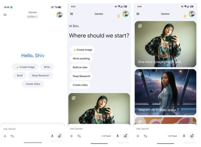 Novos cartões coloridos e prompts visuais no app Gemini AI