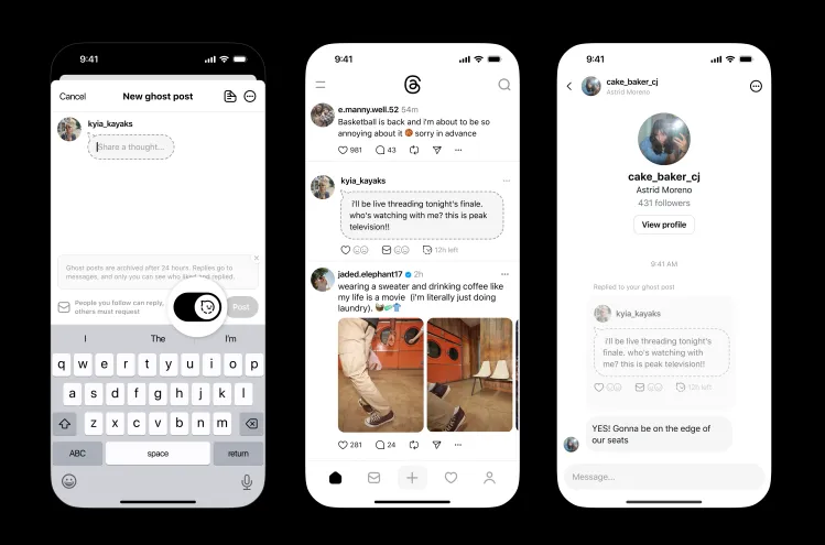 Ghost post no Threads: bolha cinza no feed indica publicação temporária com autoarquivamento em 24h