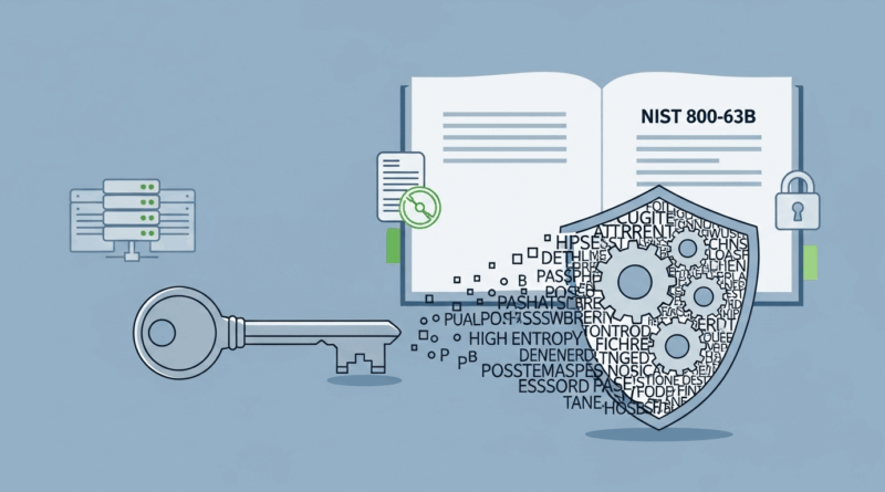 Ilustração de segurança cibernética: passphrases mais longas aumentam entropia e reduzem risco de quebra por força bruta