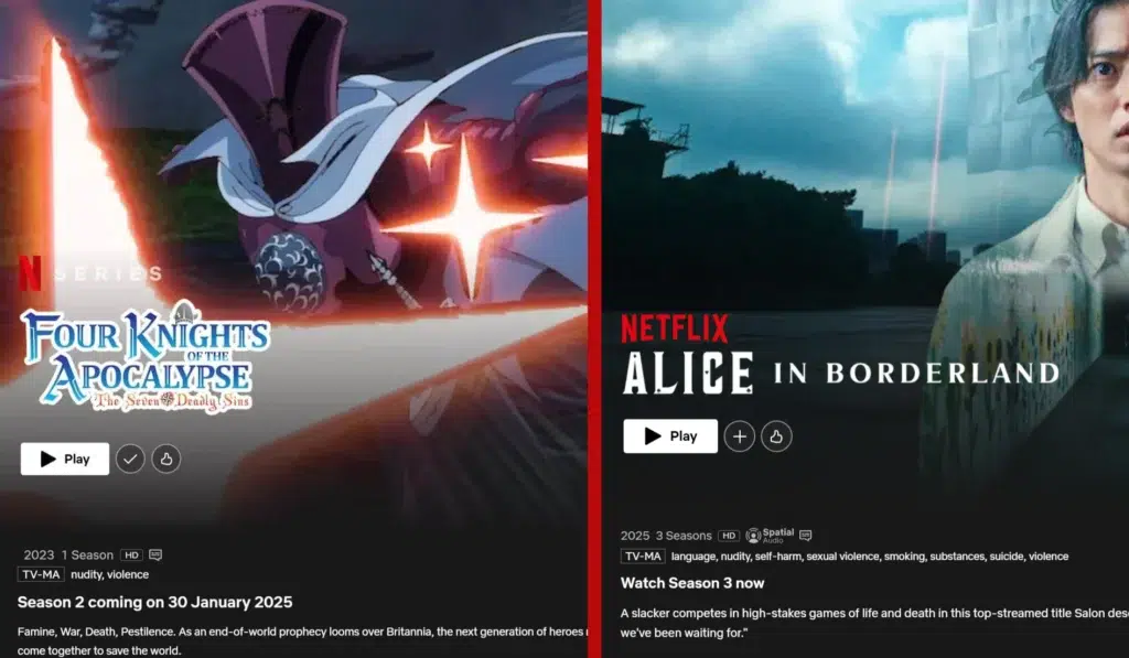 Antes e depois na página de séries da Netflix: de N Series para logotipo Netflix