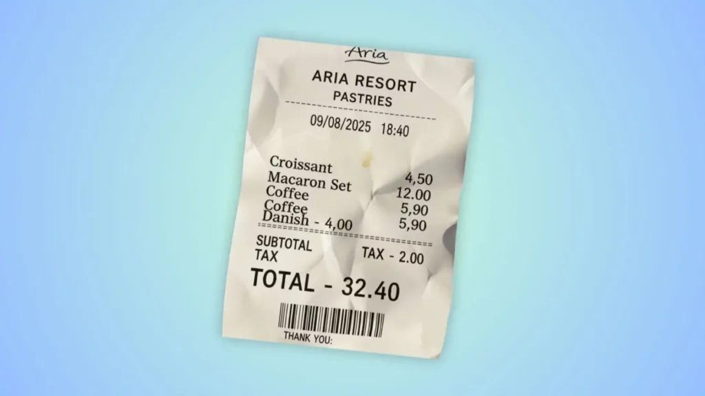 IA cria notas falsas: Exemplo de recibo gerado por IA com dados verossímeis e layout que imita comprovantes reais