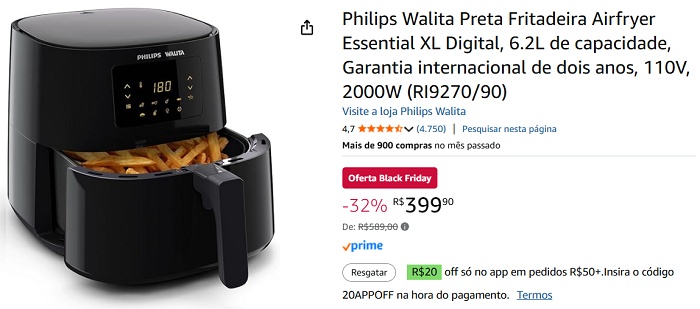 Philips Walita Essential XL Digital 6.2L com painel sensível ao toque
