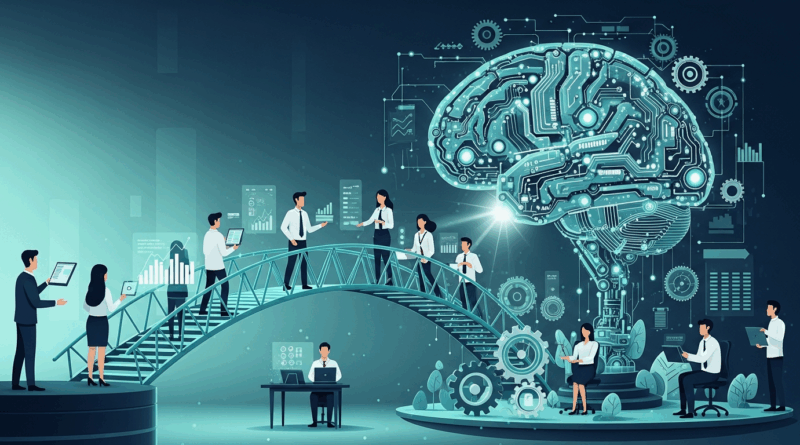 IA nas empresas: Colaboradora usando IA em ambiente corporativo