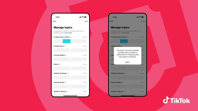 TikTok permite controlar exibição de conteúdo gerado por IA 3 Interface de controle de IA no TikTok Manage Topics