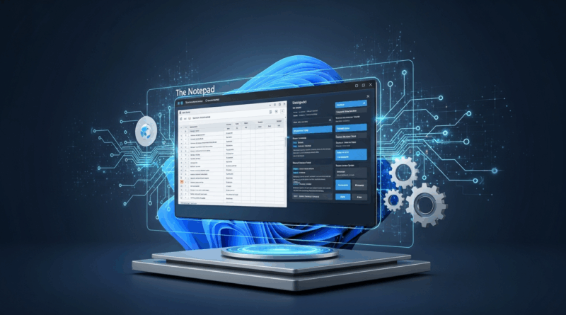 Interface atualizada do Bloco de Notas no Windows 11 com suporte a IA e tabelas.