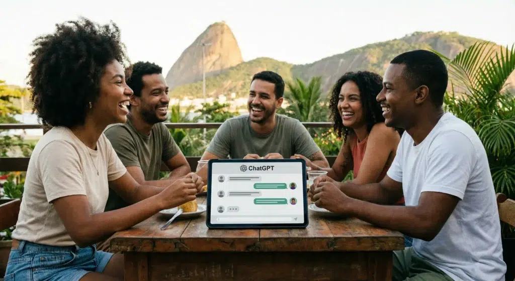 ChatGPT libera conversas em grupo: Logotipo da OpenAI sobre fundo verde, representando inovação tecnológica.
