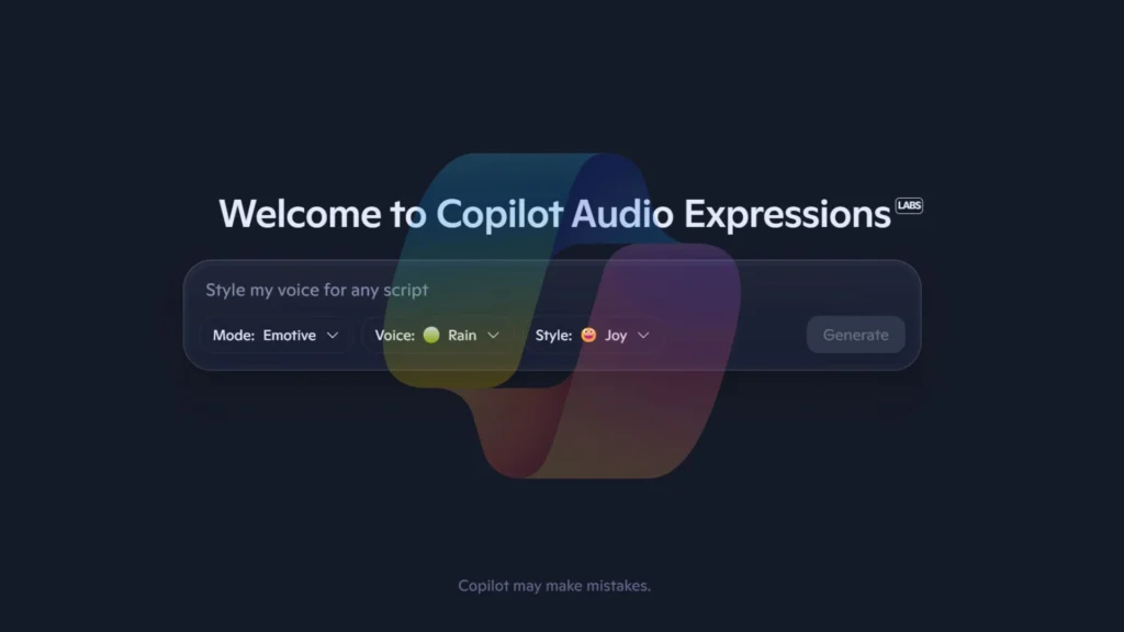 Interface do Copilot Voice com comandos de voz no Windows 11.
