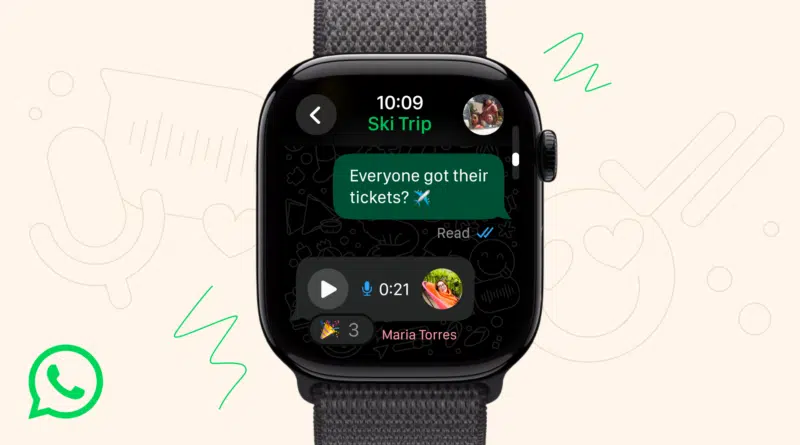 WhatsApp Apple Watch app interface com mensagens e notificações