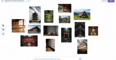 Interface do Google Mixboard com estilos arquitetônicos japoneses