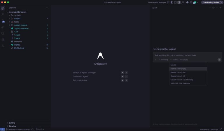 Interface do IDE Google Antigravity