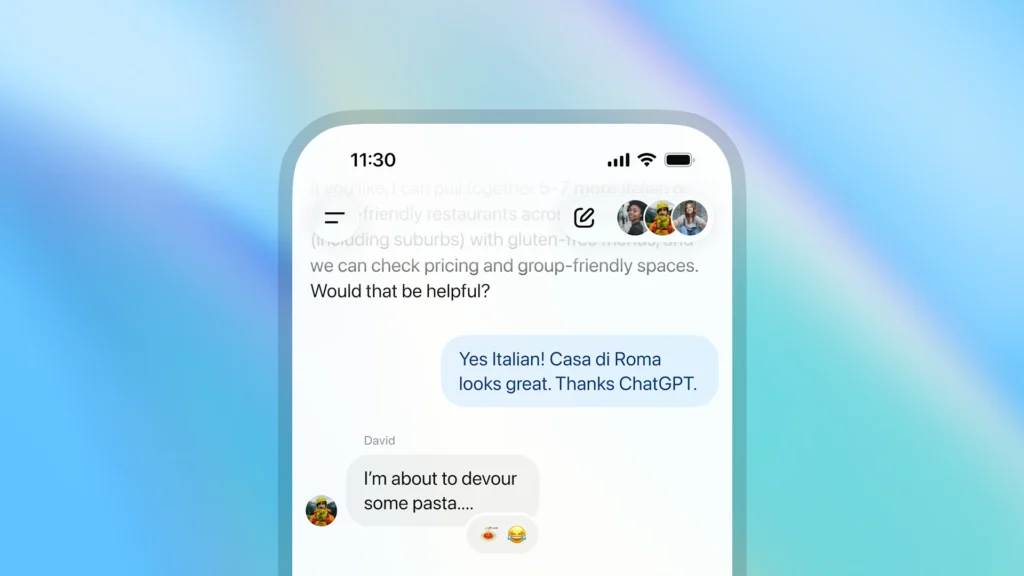 Interface do ChatGPT com conversas em grupo
