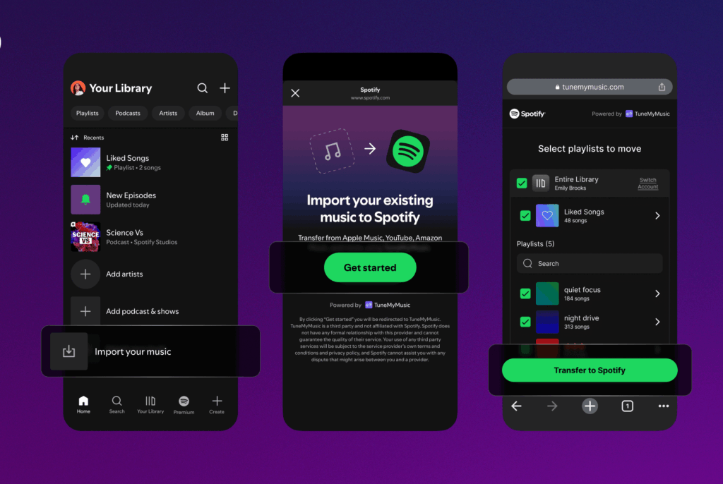 Spotify facilita importação de playlists de outros serviços 1 Spotify facilita importação: Tela mostrando o processo de transferência de playlists no Spotify via TuneMyMusic