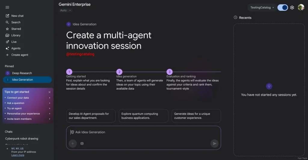 Google ativa automação de pesquisa no Gemini Enterprise 8 Exemplo de painel de controle do Gemini