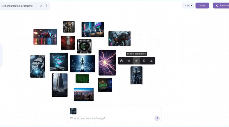 Interface do Google Mixboard com canvas visual interativo
