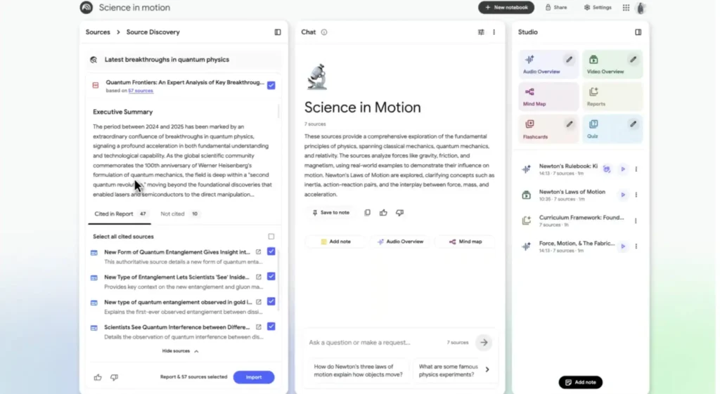 NotebookLM ganha Deep Research e suporte ao Word 3 Demonstração do painel Deep Research do Google NotebookLM