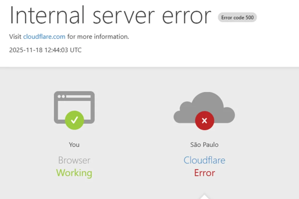 Falha Global da Cloudflare Derruba Grandes Sites e Serviços Hoje, 18 de Novembro de 2025 1 Falha Global da Cloudflare Derruba Grandes Sites e Serviços Hoje, 18 de Novembro de 2025