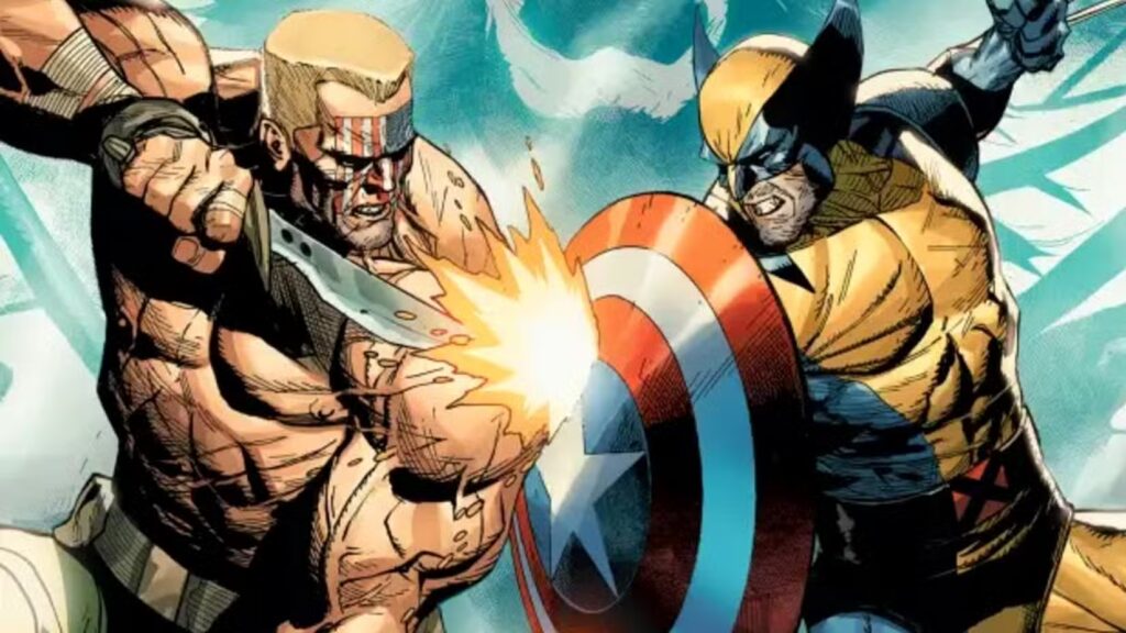Logan enfrenta Nuke empunhando o escudo do Capitão América