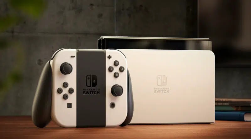Nintendo Switch OLED em uso conectado à TV