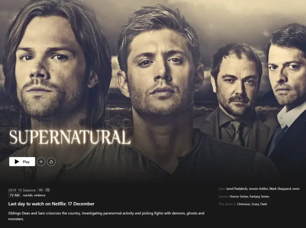 Data de remoção Supernatural Netflix